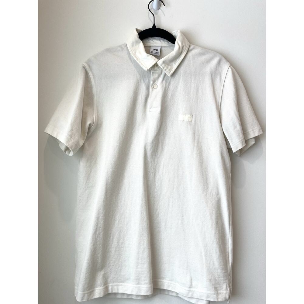 Zara Men HEAVY WEIGHT PIQUÉ Polo Shirt L OYSTER WHITE